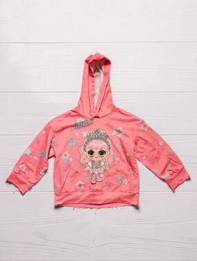 SHEIN Pink Hooded Sweatshirt with Doll Graphic and Stars. Size 4.
